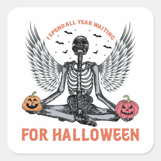 Sticker Carré Drôle Skeleton Halloween - Compte à rebours pour H (Devant)