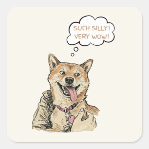 Sticker Carré Drôle "Tellement bête, très wow" Shiba Inu Doge Me