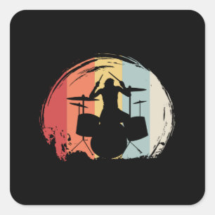 Sticker Carré Drummer Drummer Retro