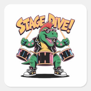 Sticker Carré Drummer Punk Rock T-Rex Dinosaur - Musique drôle
