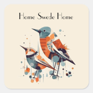 Sticker Carré Duet de volière scandinave, personnalisé