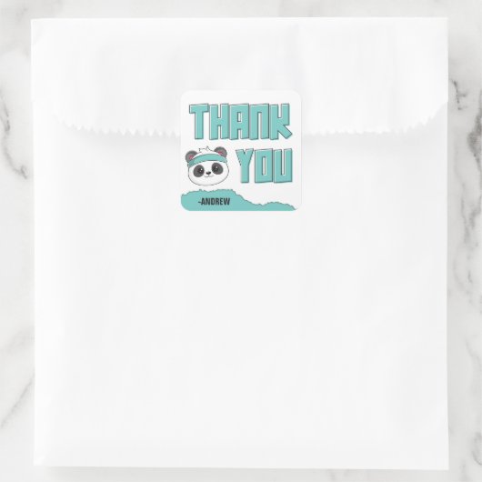 Sticker Carré Duo Turquoise et noir Panda Anniversaire Merci (Sac)