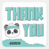 Sticker Carré Duo Turquoise et noir Panda Anniversaire Merci (Devant)