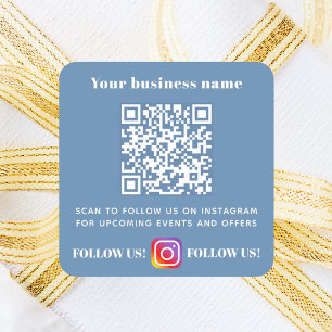 Sticker Carré Dusty bleu nom d'entreprise qr code instagram