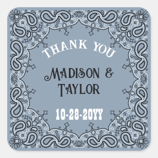 Sticker Carré Dusty Blue Bandana Merci Mariage occidental (Devant)