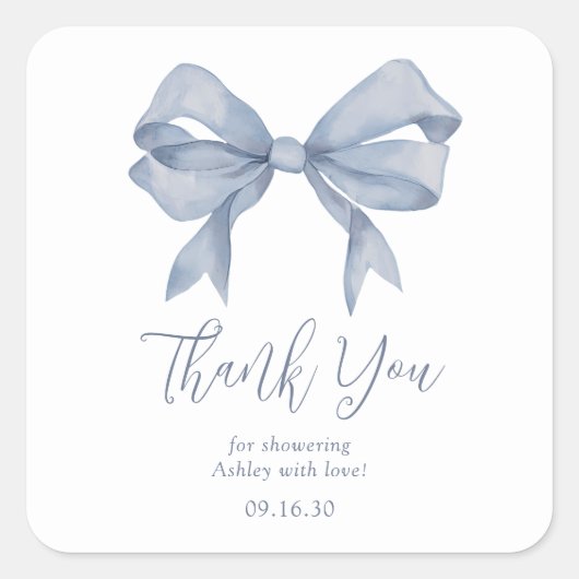 Sticker Carré Dusty Blue Bow Boy Baby shower Merci (Devant)