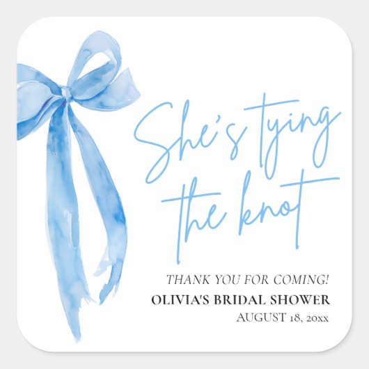 Sticker Carré Dusty Blue Bow Elle Attache le Nœud Shower de Mari (Devant)