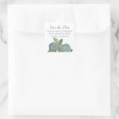 Sticker Carré Dusty Blue Enregistrer la date Floral Hydrangea Ma (Sac)
