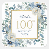 Sticker Carré Dusty Blue Floral 100e anniversaire Faveur (Devant)