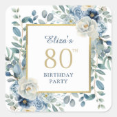 Sticker Carré Dusty Blue Floral 80e anniversaire Faveur (Devant)