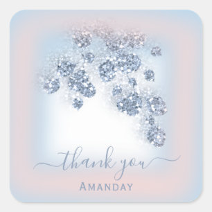 Sticker Carré Dusty Blue Glitter Floral Rose Mariage Douce 16e