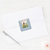 Sticker Carré Dusty Blue Moderne, Fleur rose graduation florale  (Enveloppe)