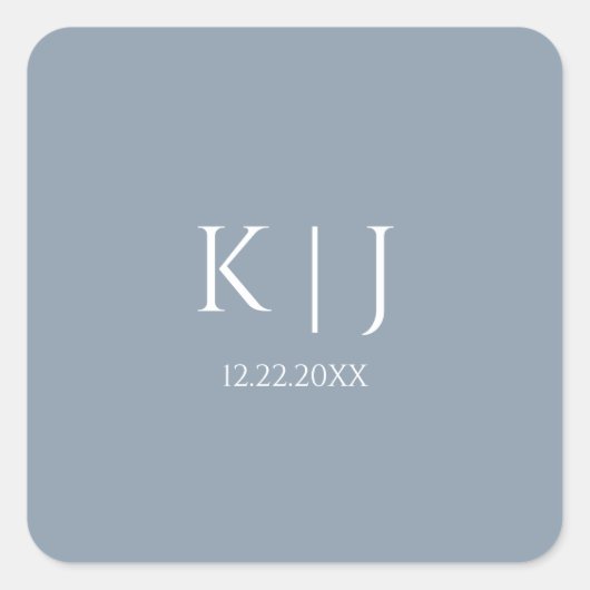 Sticker Carré Dusty Blue Monogram Initial Minimal Trendy Wedding (Devant)