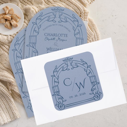 Sticker Carré Dusty Blue Ornate Arch Botanical Wedding