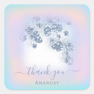 Sticker Carré Dusty Blue Parties scintillant Pêche Mint Remercie