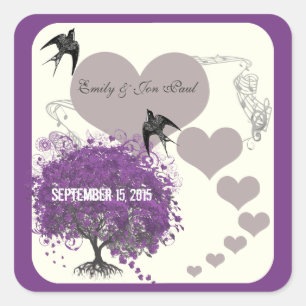 Sticker Carré Dusty Purple Mink Mariages de feuilles d'arbre du