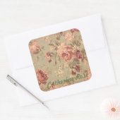 Sticker Carré Dusty rose et Sage vert Roses personnalisés (Enveloppe)