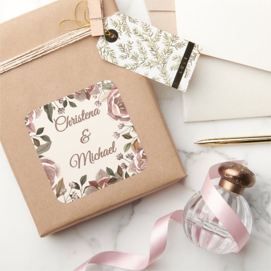 Sticker Carré Dusty Rose Floral Wedding (Cadeaux)