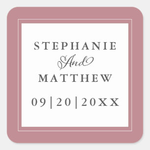 Sticker Carré Dusty Rose Mariage Élégant Calligraphie Chic Frame