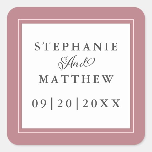 Sticker Carré Dusty Rose Mariage Élégant Calligraphie Chic Frame (Devant)