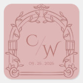 Sticker Carré Dusty Rose Ornate Arch Botanical Wedding Envelope  (Devant)
