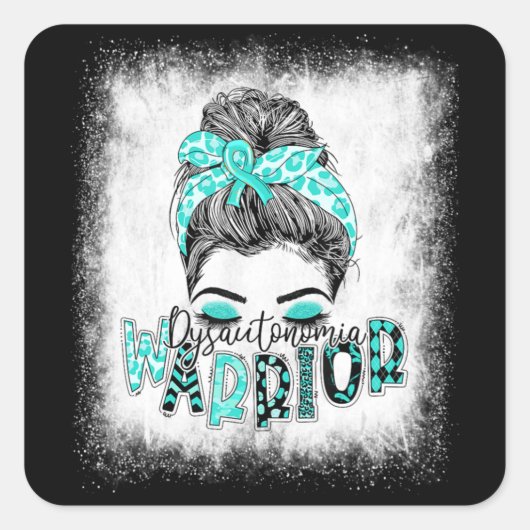 Sticker Carré Dysautonomia Bleached Warriia Messy Bun Turquoise (Devant)
