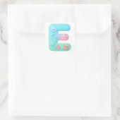 Sticker Carré "E" Cute Bubble Letter - Underwater Sea Creature A (Sac)