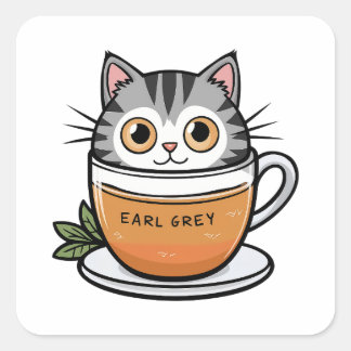 Sticker Carré Earl Grey - Chat si mignon