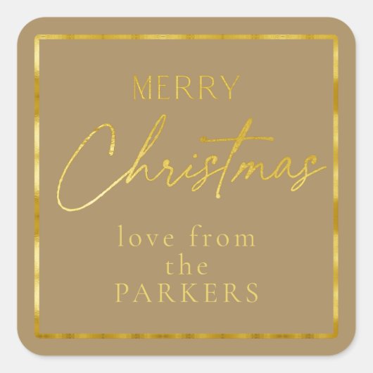 Sticker Carré Earth Tones Gold Joyeux Noël ID1009 (Devant)