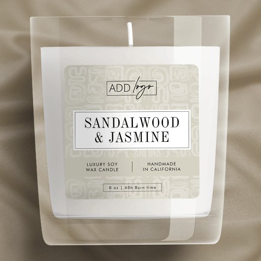 Sticker Carré Earthy Beige Boho Pattern Candle Product Label