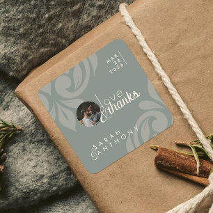 Sticker Carré Earthy Olive Classic Damask Élégant Mariage photo