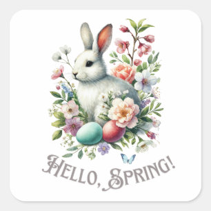 Sticker Carré Easter Aquarelle Lapin & Oeufs