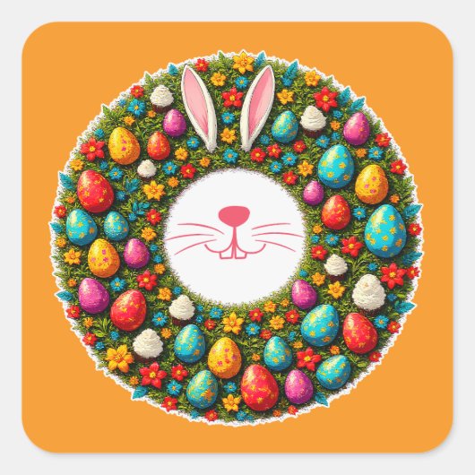 Sticker Carré Easter Bunny Wreath – Cute Style Autocolante (Devant)