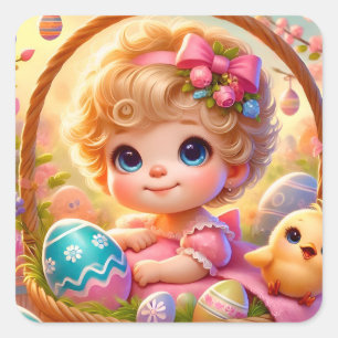 STICKER CARRÉ EASTER ~WOW ! VINTAGE FILLE ~