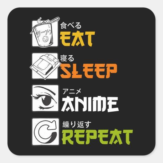 Sticker Carré Eat Sleep Anime Repeat Venin Idea Cosplayer (Devant)