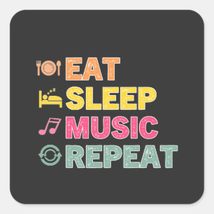 Sticker Carré EAT SLEEP MUSIC REPEAT mignon amoureux de musique
