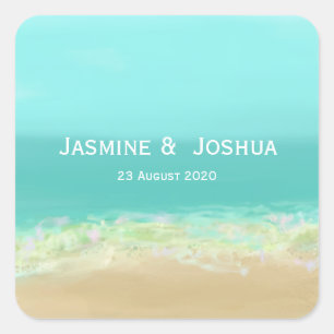 Sticker Carré Eau bleue Aqua/plage peinte bord de mer personnali