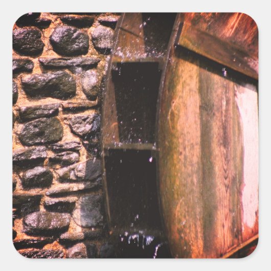 Sticker Carré Eau en bois Roue Nature (Devant)