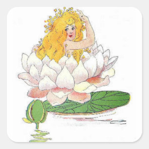 Sticker Carré Eau Lily Fleur mignonne Enfant Floral Fée Girl