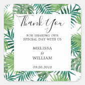 Sticker Carré Eau verte moderne tropicale feuille mariage (Devant)