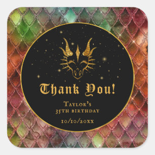 Sticker Carré Écaille de Dragon Arc-en-Ciel Or Anniversaire Merc