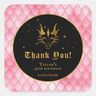 Sticker Carré Écaille de Dragon Rose Or Anniversaire Merci