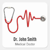 Sticker Carré ECG Wave EKG Stethoscope Heartbeat Line Médicale (Devant)