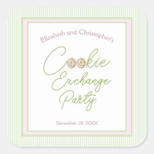 Sticker Carré Échange de biscuits de fêtes rose et vert Party
