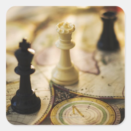 Sticker Carré Échecs sur l'ancienne carte du monde (Devant)