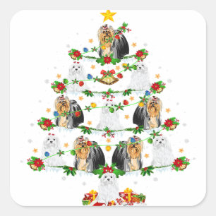 Sticker Carré Éclairage de Noël Amoureux des chiens   Shih Tzu N