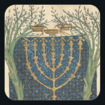 Sticker Carré Éclairage d'une menorah, de<br><div class="desc">Illumination d'une menorah,  de la Bible juive Cervera,  1299 | par Joseph AsarRardon | Lieu de l'art : Instituto da Biblioteca Nacional,  Lisbonne,  Portugal | Artiste français | Numéro de collection d'images : XIR161985</div>