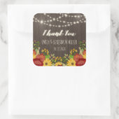 Sticker Carré Éclairages à cordes et tournesols Merci rustique (Sac)