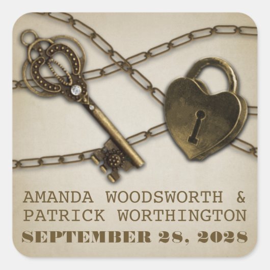 Sticker Carré Écluse cardiaque et squelette clés Mariage favori  (Devant)