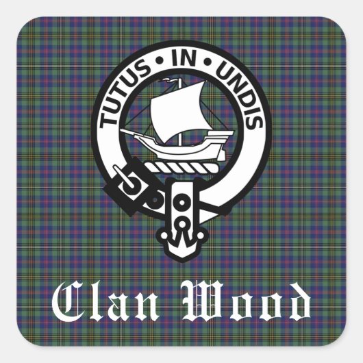 Sticker Carré Ecosse Clan Wood Crest & Tartan (Devant)